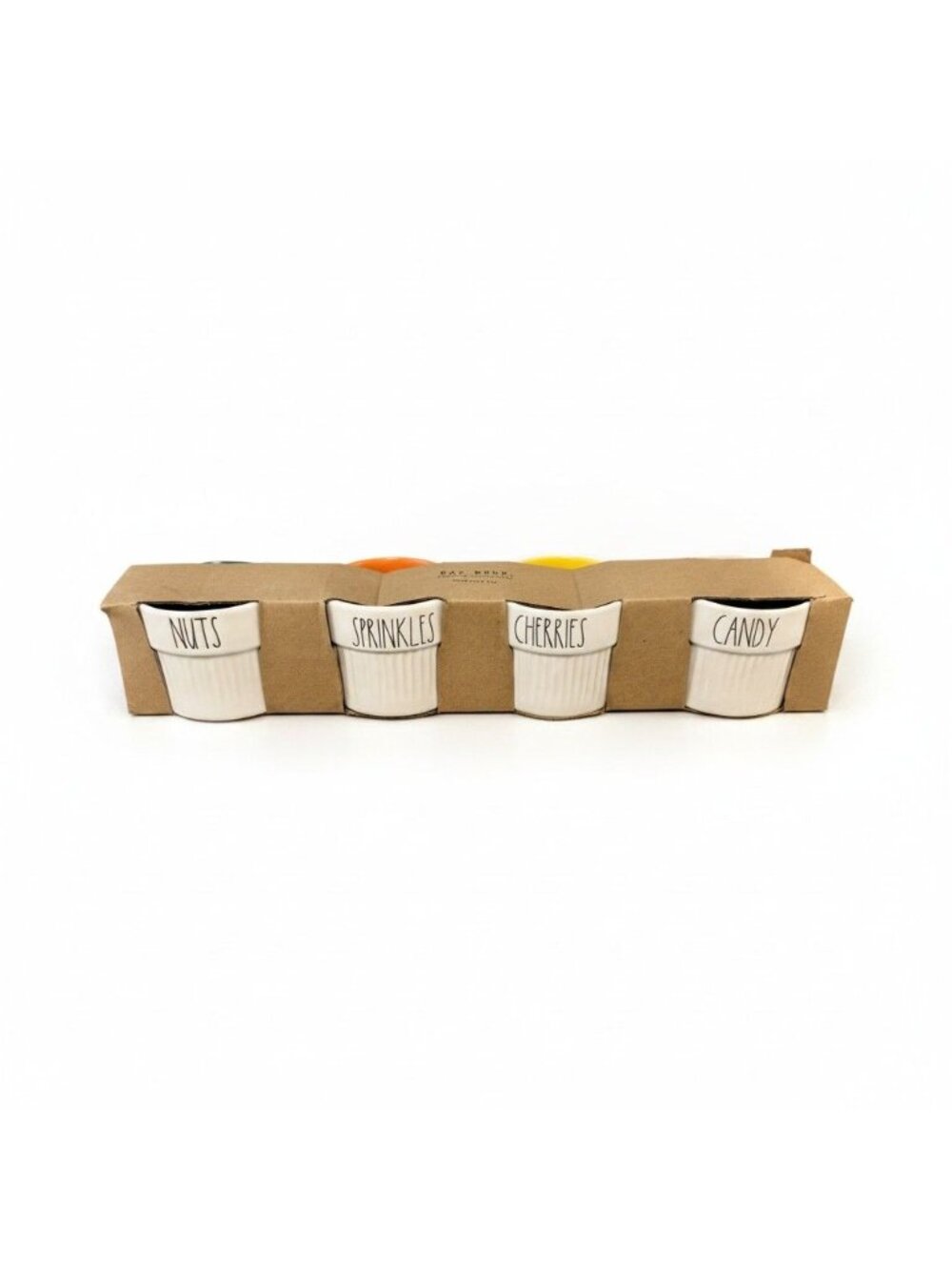Rae Dunn Ramekins Set of 4 “Nuts,” “Sprinkles,” “Cherries,” and “Candy.”  New